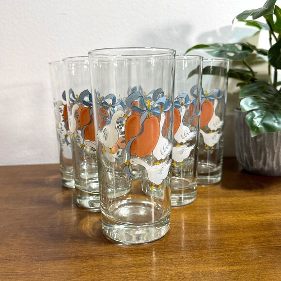 International Marmalade Geese Glass Tumbler Set of 6 Glasses 14oz Cottagecore